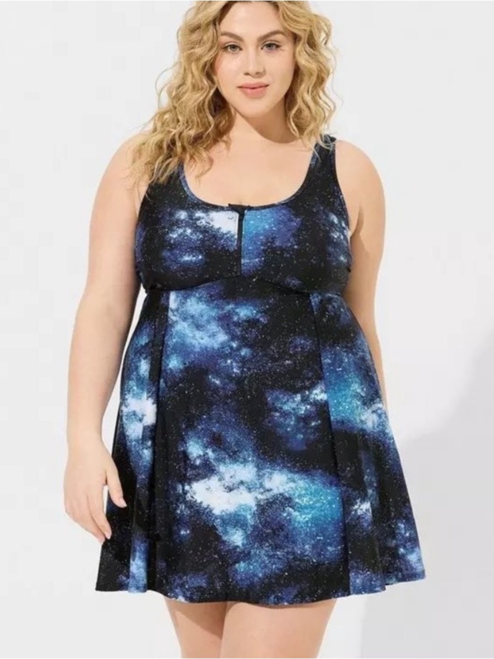 Torrid Wireless Long Zip-Front Swim Dress With Short Galaxy Print Size 4 (4X)